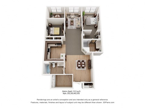 2-bedroom, 2-bathroom, 1313 Sq Ft Apartment